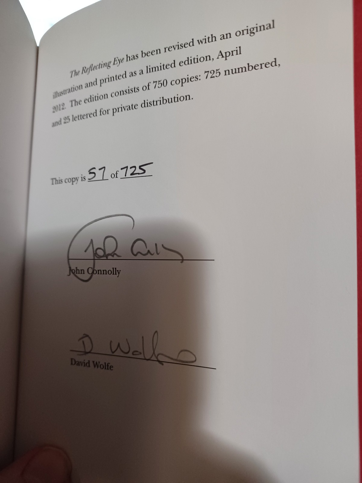 The Reflecting Eye John Connolly SIGNED 2 x&rsquo;s NUMBERED LIMITED 2012 David Wolfe