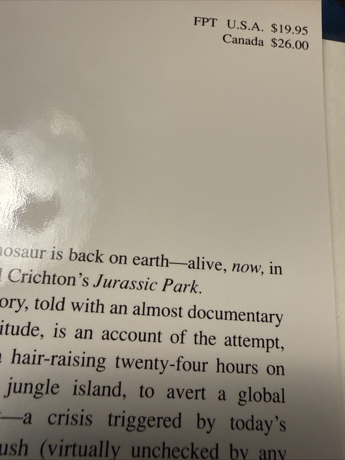 JURASSIC PARK – MICHAEL CRICHTON (HC/DJ 1990) First Edition 1st Printing