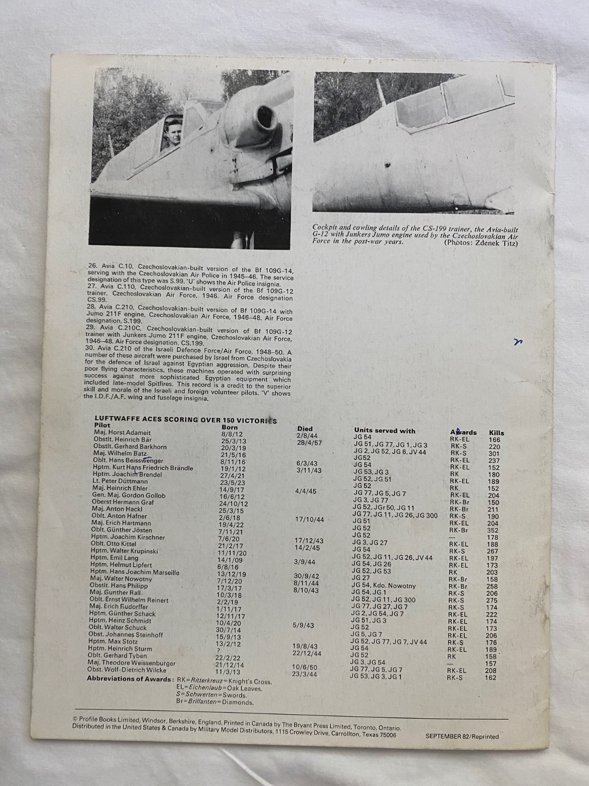 Messerschmitt Bf 109G Profile Aircraft publications #113 1982 FREE US SHIPPING!