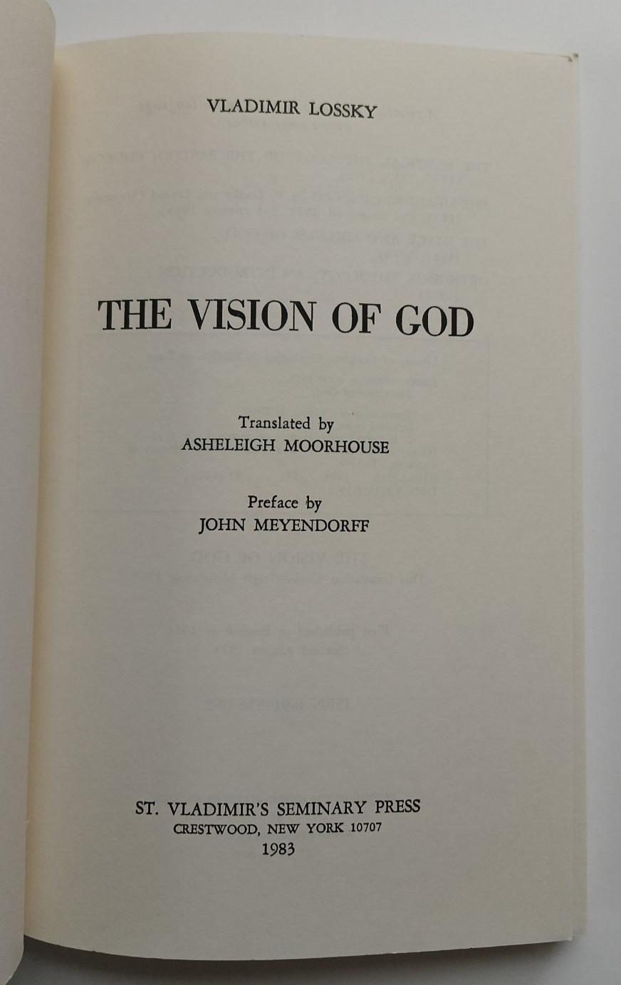 The Vision of God by Vladimir Lossky (St. Vladimir&rsquo;s Siminary, 1983) PB