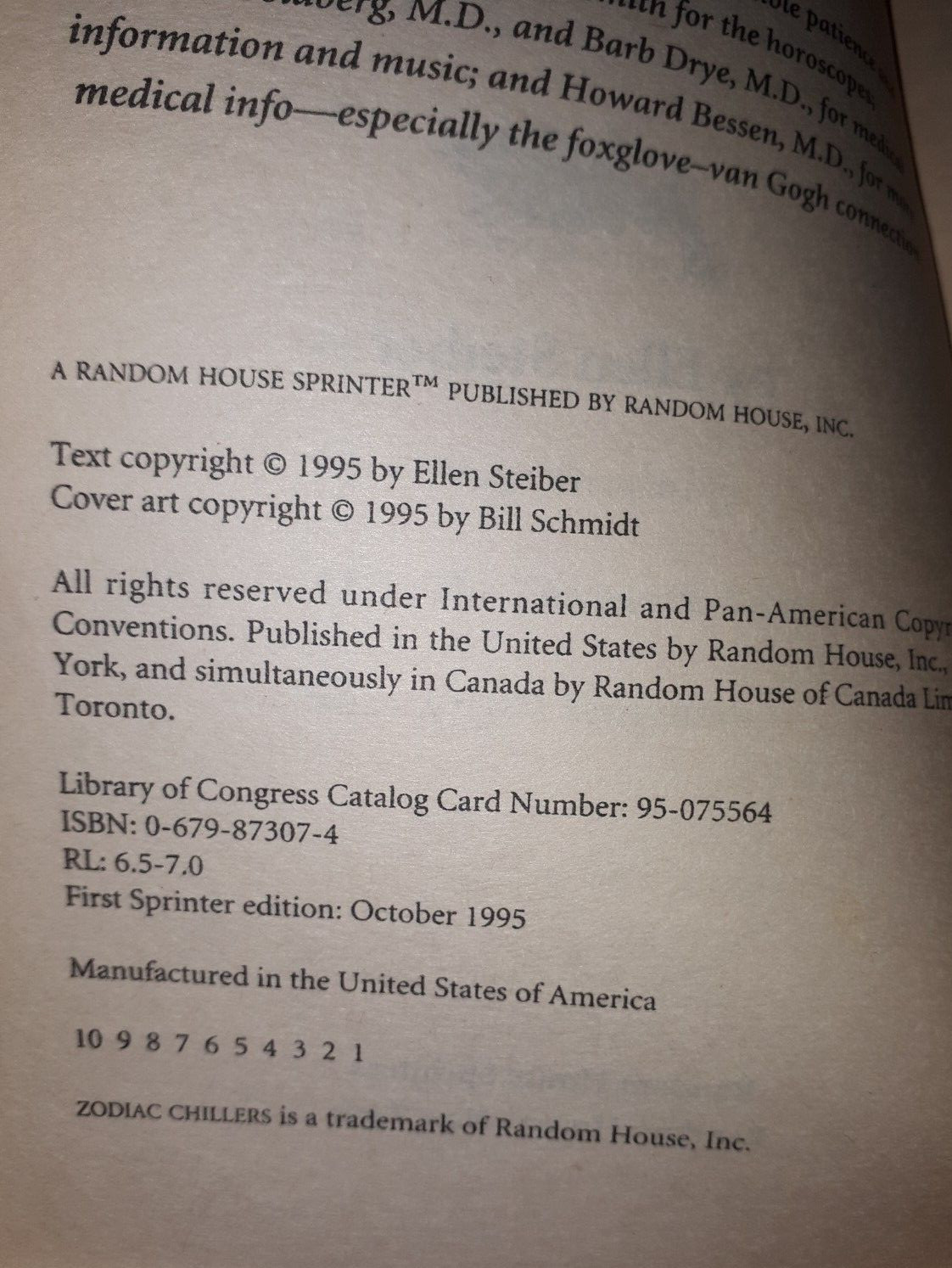Zodiac Chillers Books 1-6 First Edition SOLD AS A SET