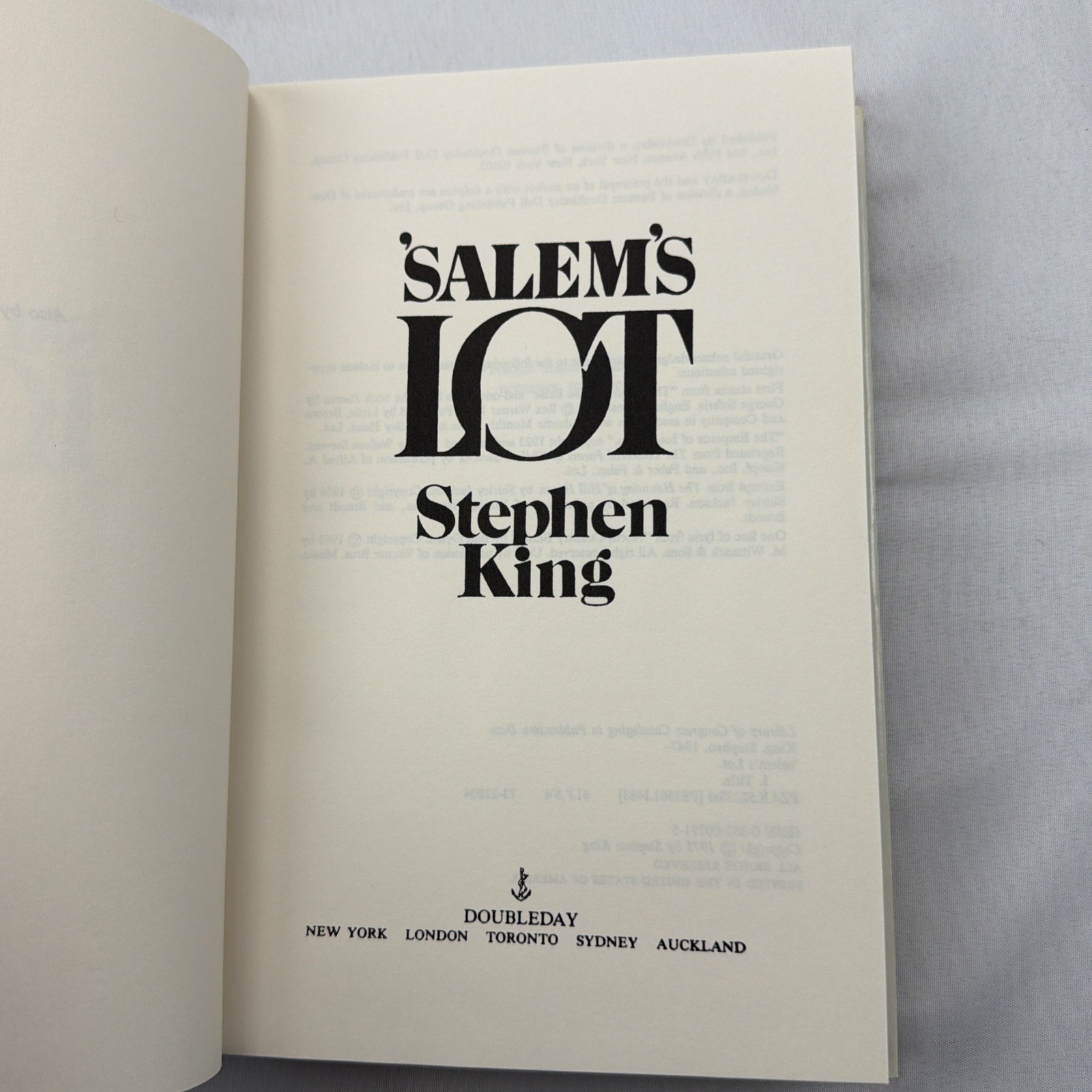 Salem&rsquo;s Lot Stephen King 1975 Doubleday Hardcover Horror Classic