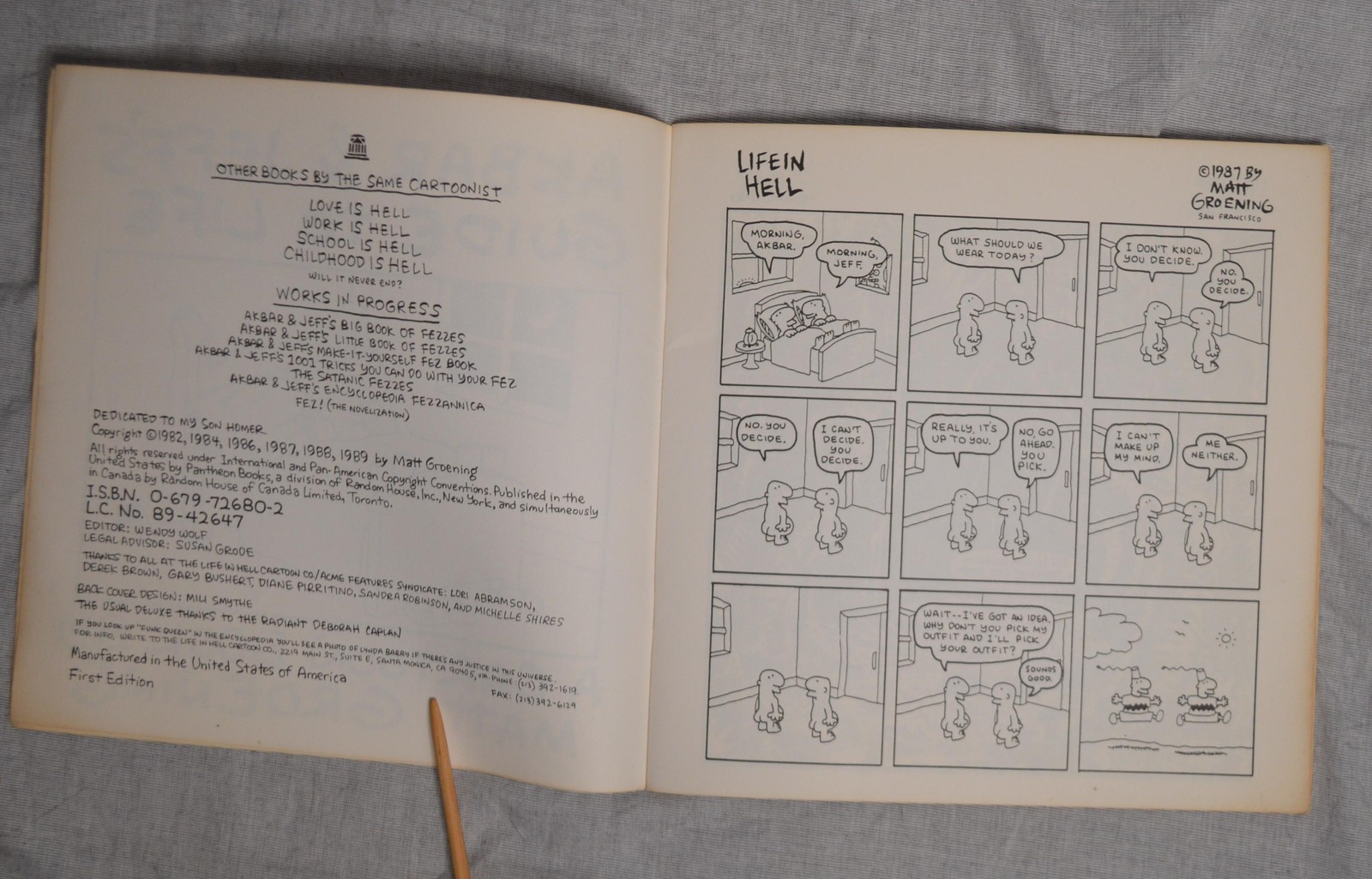 Akbar and Jeff&rsquo;s Guide to Life Matt Groening 1989 Pantheon Books VTG Simpsons