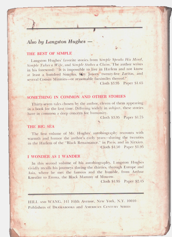 Simple&rsquo;s Uncle Sam Langston Hughes 1965 First Edition Hill and Wang