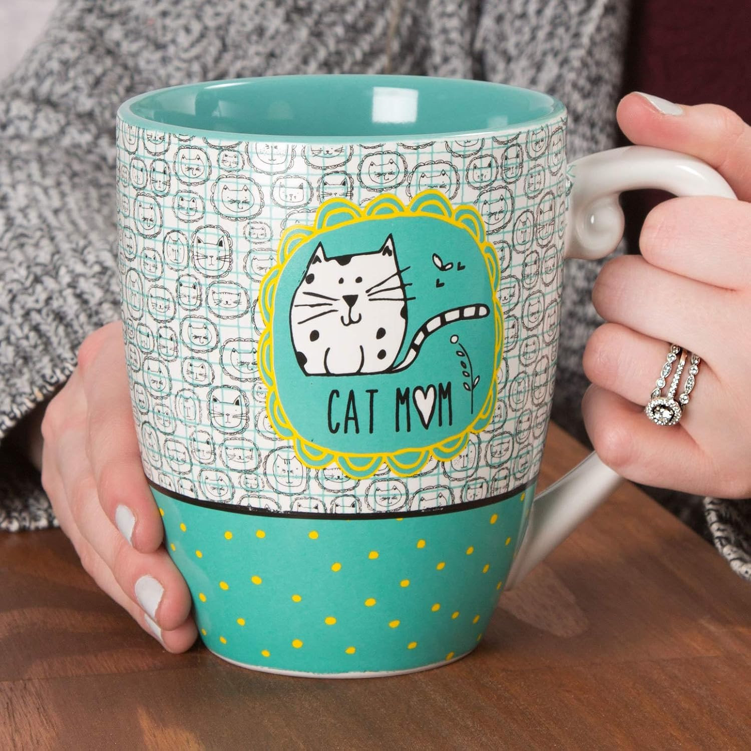 It&rsquo;S Cats & Dogs Cat Mom Ceramic Extra Large Coffee Mug Tea Cup, 20 Oz, Teal