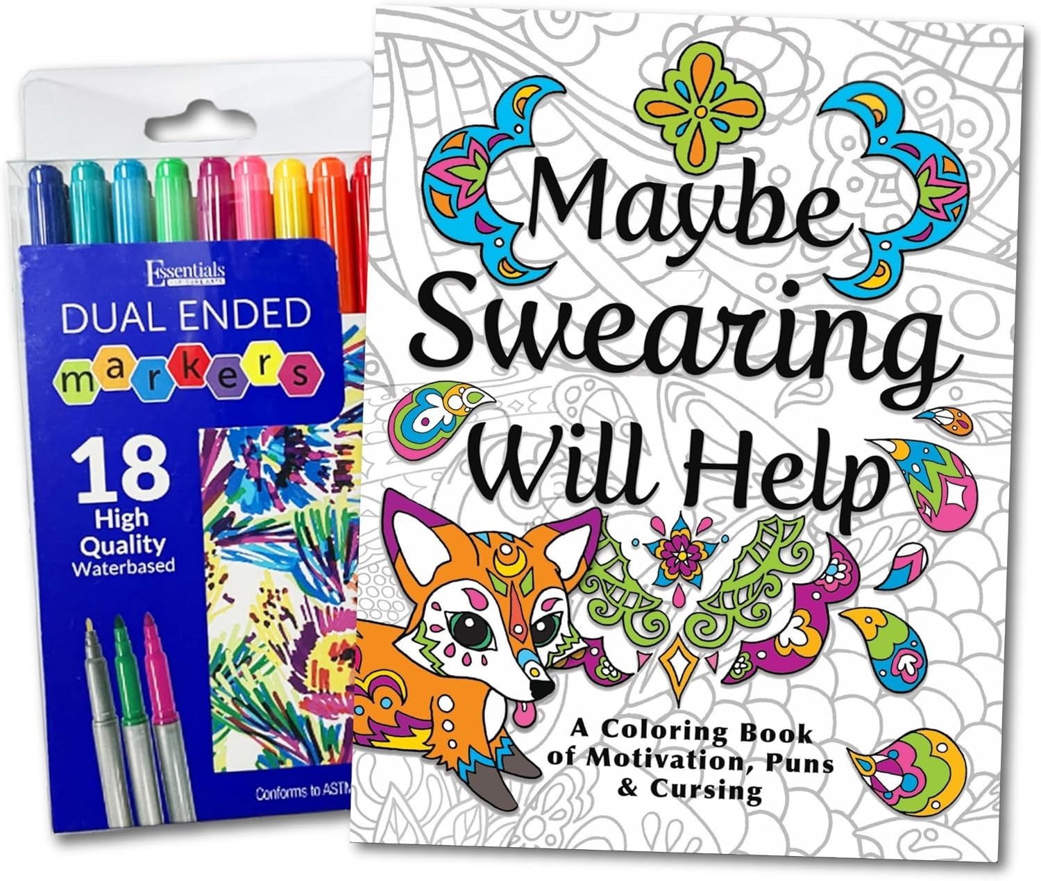 Adult Coloring Book Set with Markers Swear Words Anxiety Relief 30 pcs