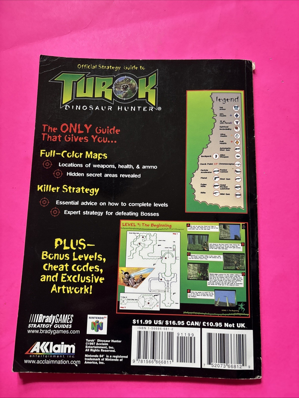 Turok Dinosaur Hunter Official Strategy Guide by David Cassady Brady Games 1997