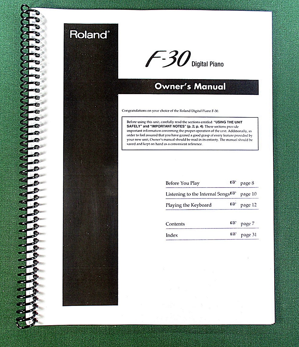 Roland F-30 Owner&rsquo;s Instruction Manual: 36 Pages & Protective Covers!