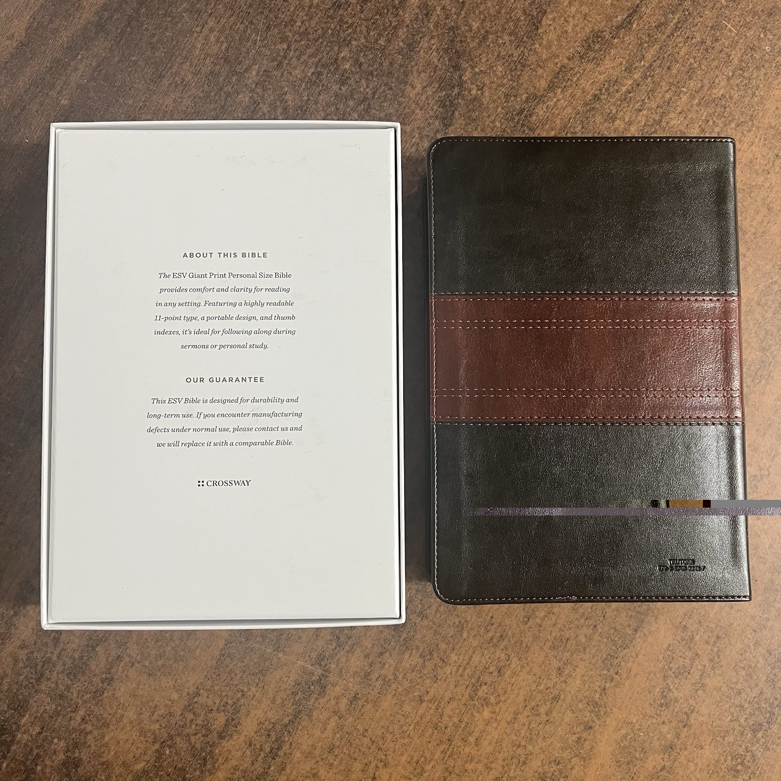 ESV Giant Print Personal Size Bible Thumb Indexed – Forest / Tan Trail TruTone