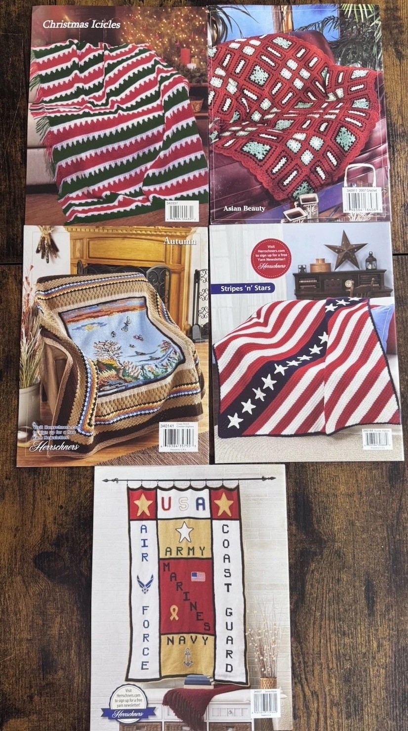 Herrschners Novelty Tunisian Crochet Afghans Pattern Bundle Set of 5 Craft Books