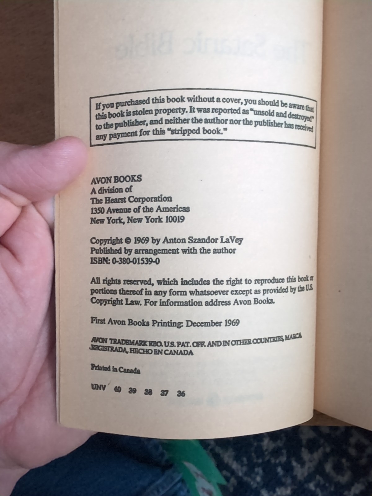 The Satanic Bible – Anton Szandor LaVey 1969 Avon Books Paperback 40th Printing