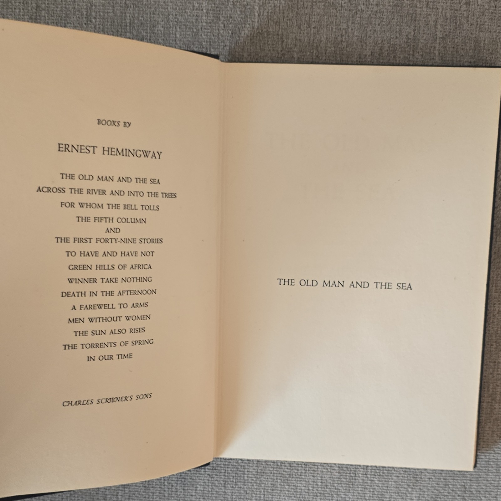 The Old Man and the Sea Ernest Hemingway Hardcover 1952 Charles Scribner&rsquo;s Sons