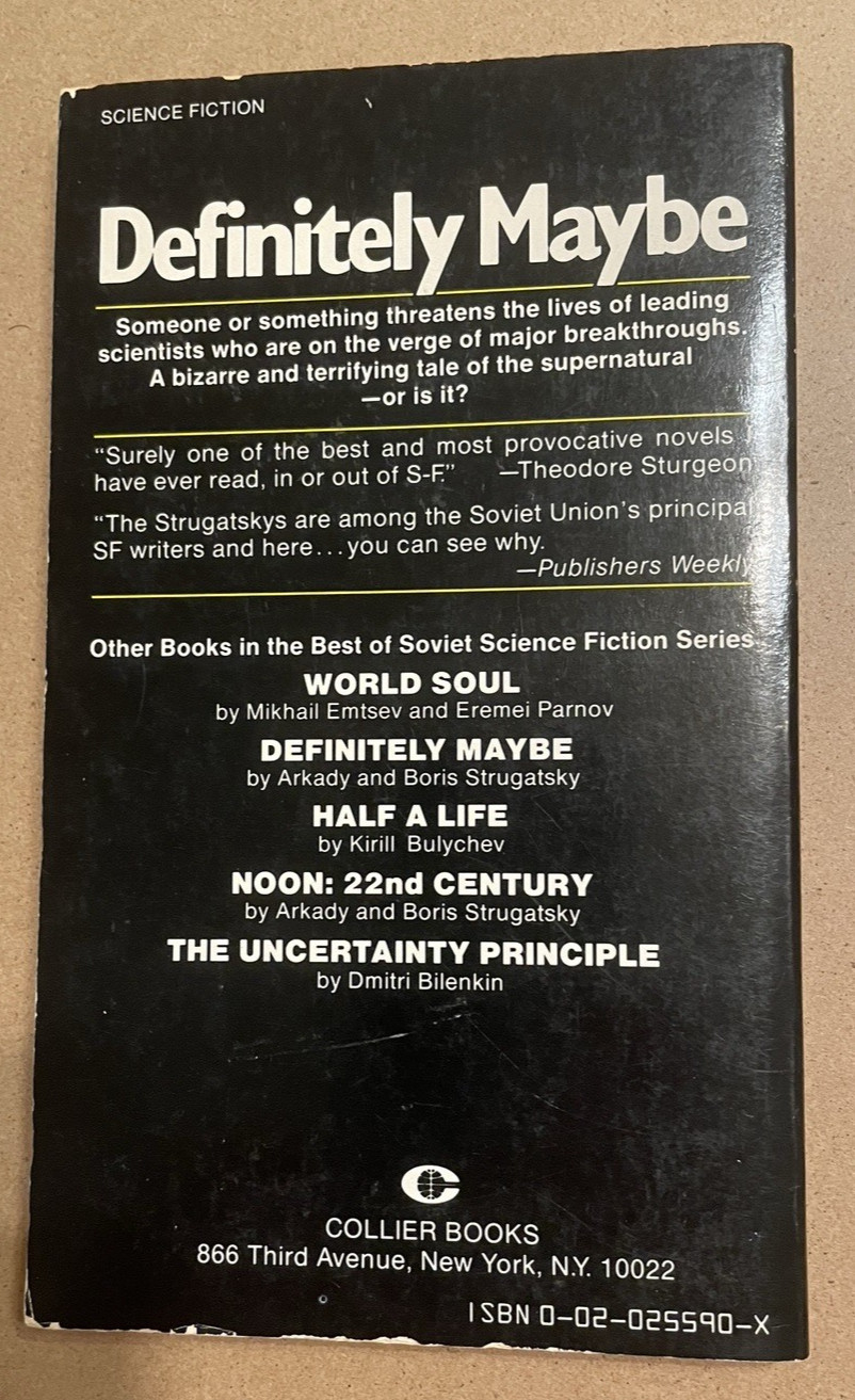1978 Best of Soviet SF Definitely Maybe Arkady & Boris Strugatsky Collier Books