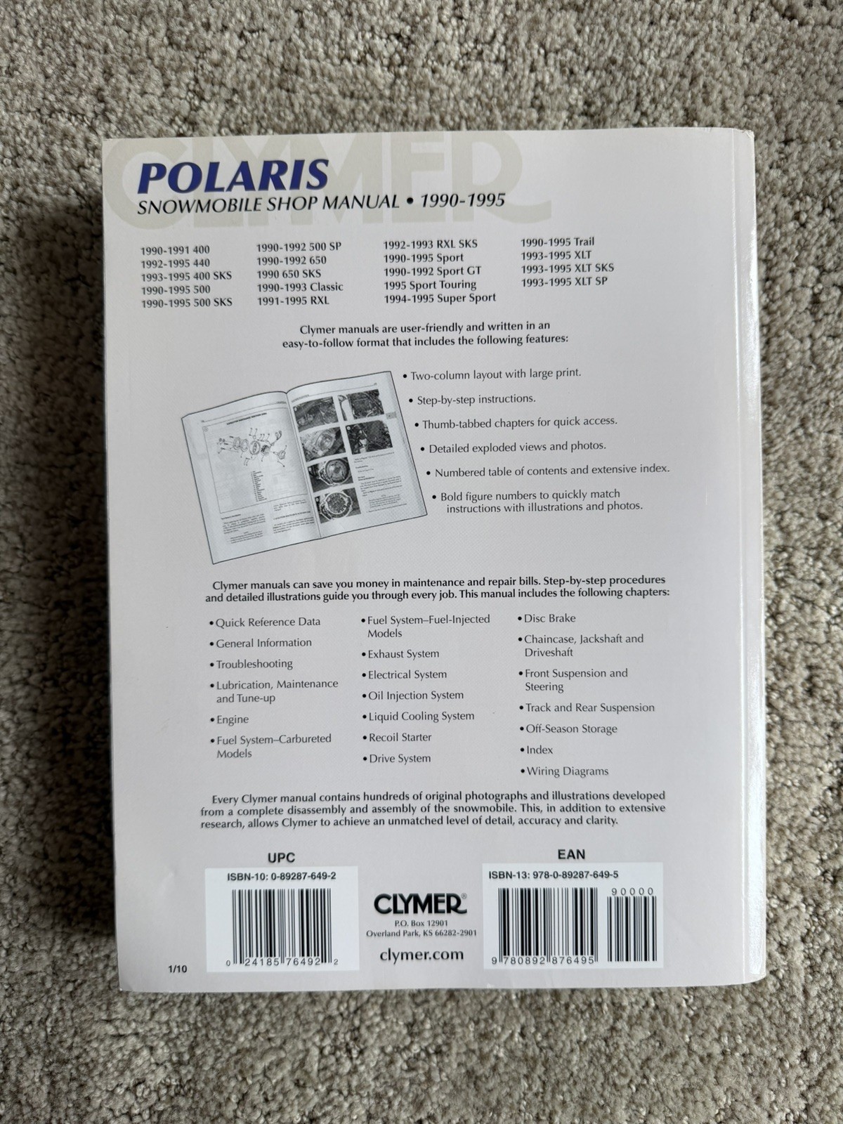 Clymer Polaris Snowmobile Shop Repair Manual 1990-1995 S833