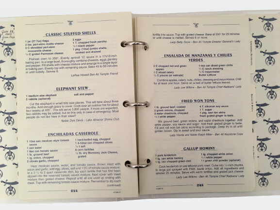 Ben Ali Shrine Recipe Cookbook 254+ Pages Sacamento, California Vintage 2001