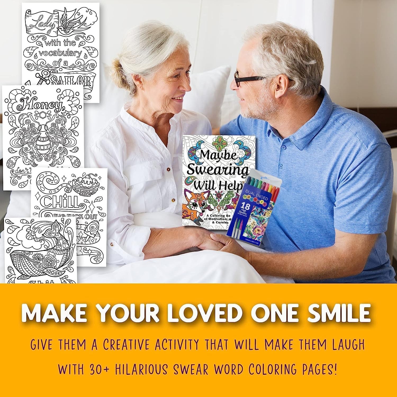 Adult Coloring Book Set with Markers Swear Words Anxiety Relief 30 pcs