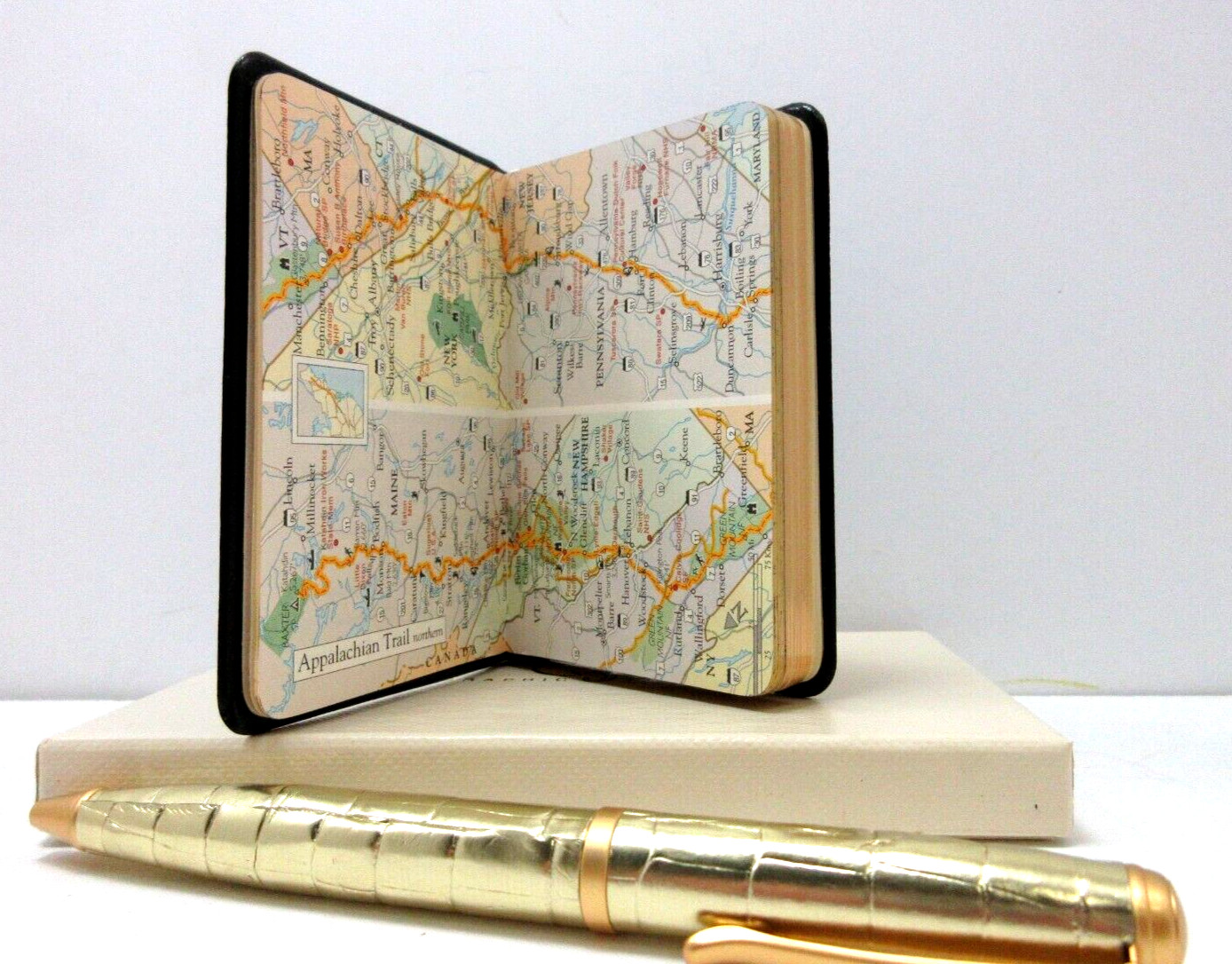 APPALACHIAN TRAIL 3×4&Prime; MIN Guide Leather Cover Notebook w Maps Info 160 Pgs NAVY