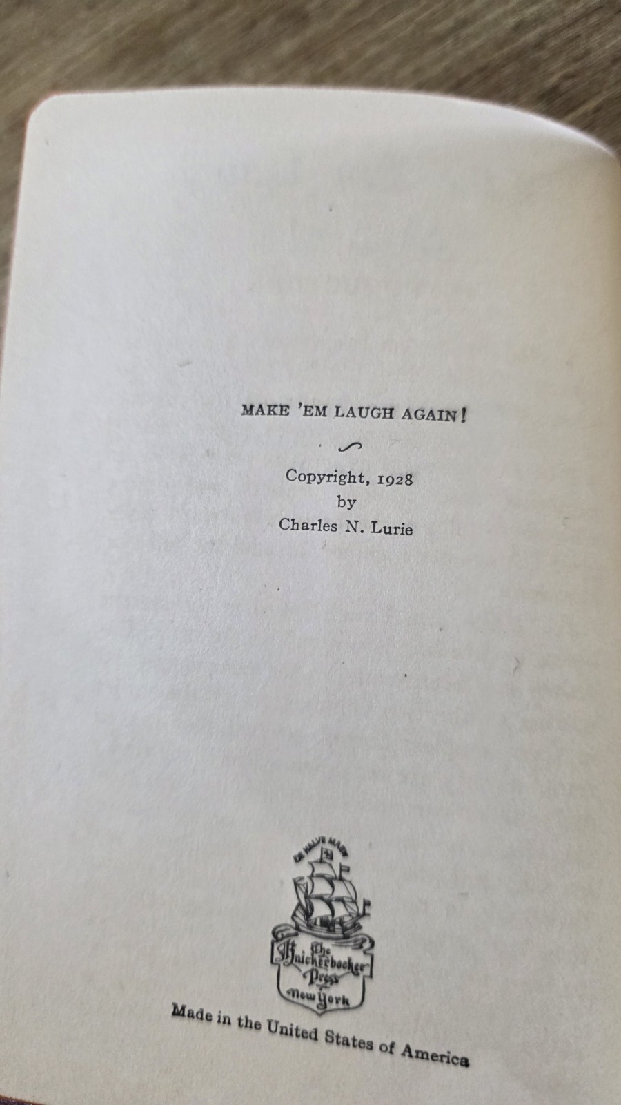 Make &lsquo;Em Laugh Again! 1928 Charles N. Lurie Humor Jokes Vintage Hardcover