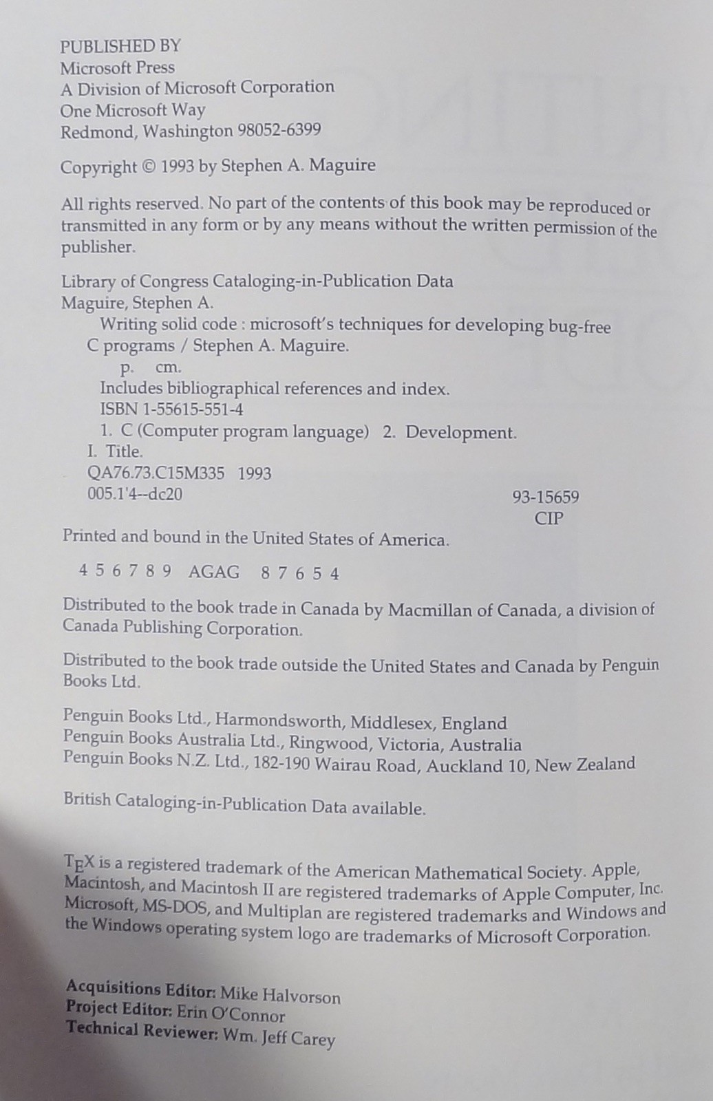 1993 Steve Maguire WRITING SOLID CODE Microsoft&rsquo;s Bug-Free C Programming Guide