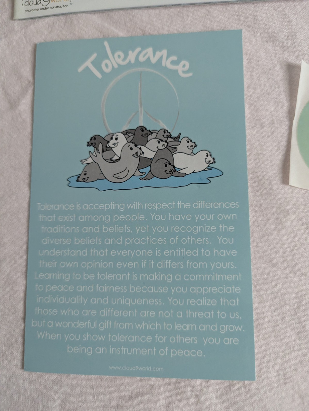 Home School Teachers Cloud 9 world character book TOLERANCE Kindergarten -1st