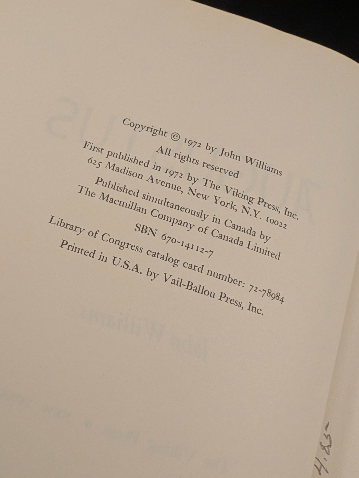 Augustus by John Williams (1972, Hardcover) FIRST EDITION