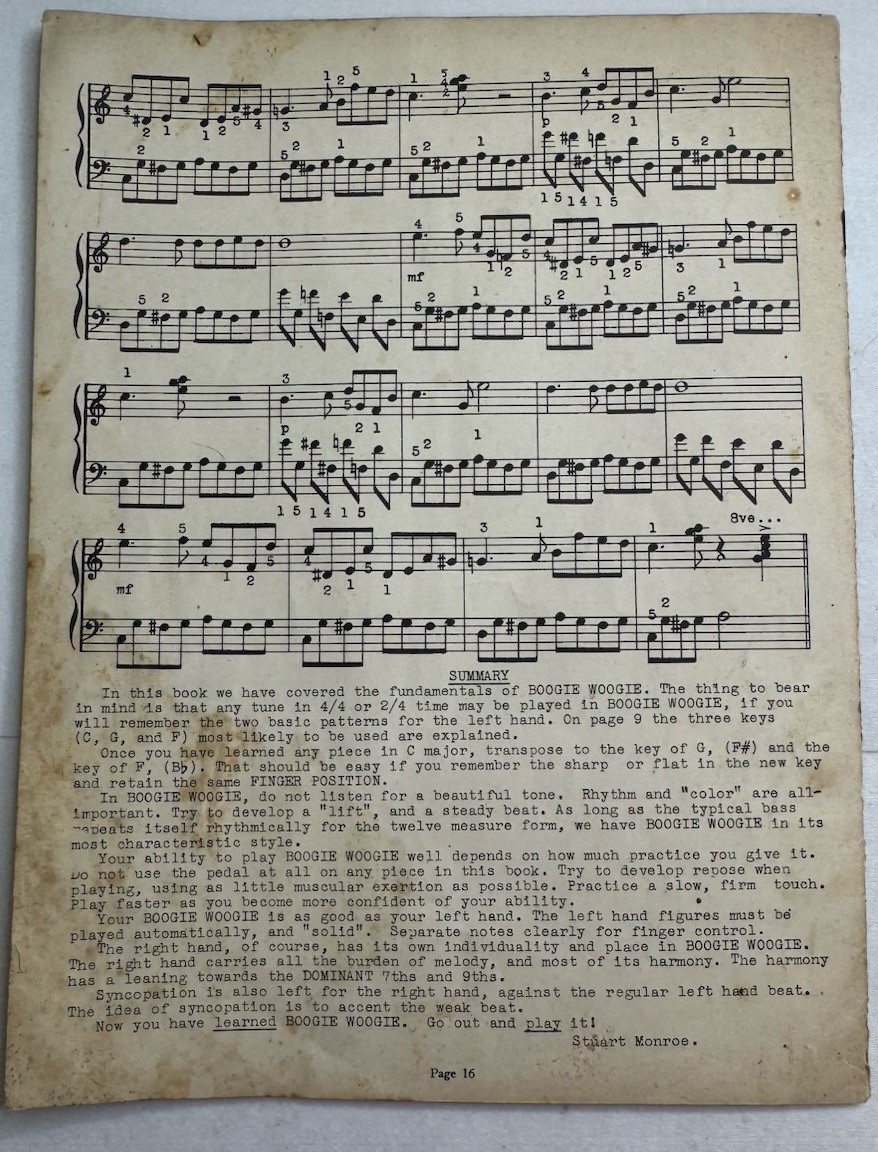 Vintage BOOGIE WOOGIE IS EASY by Stuart Monroe, Music Book, 16 pages