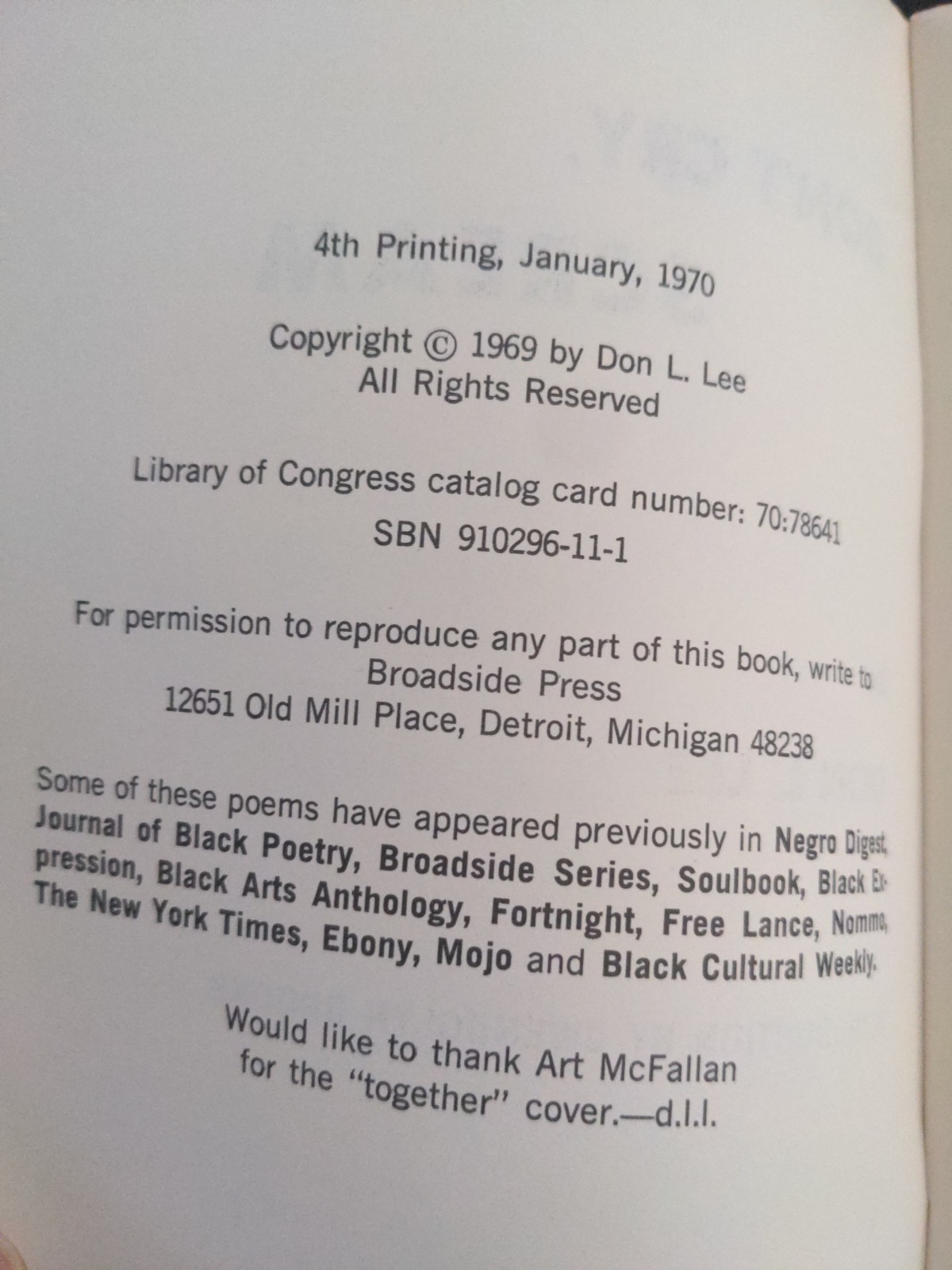 Black Words that Say: Don&rsquo;t Cry, Scream Don L. Lee – 1st edition 4th printing