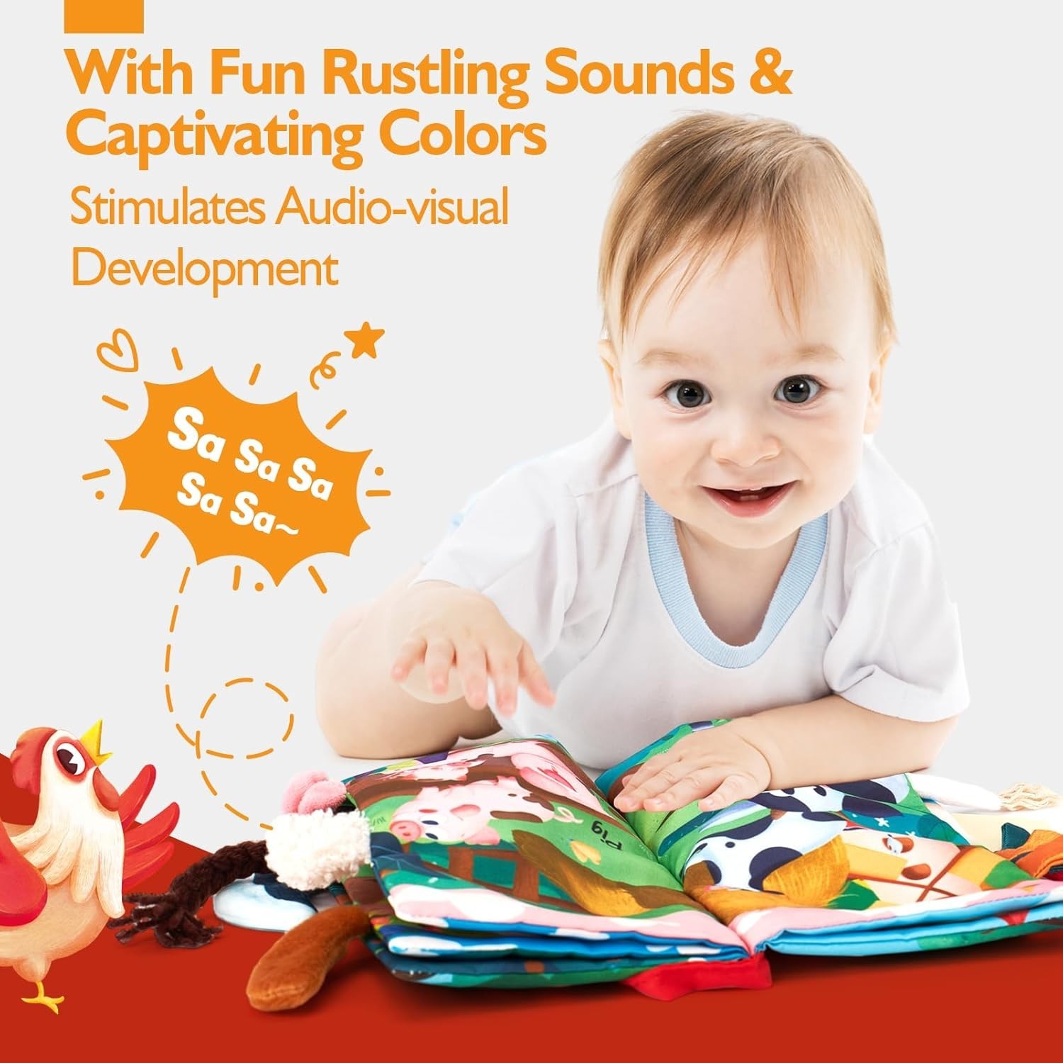 Multicolored Farm Tails Cloth Book – Engaging Sensory Experience for Babies