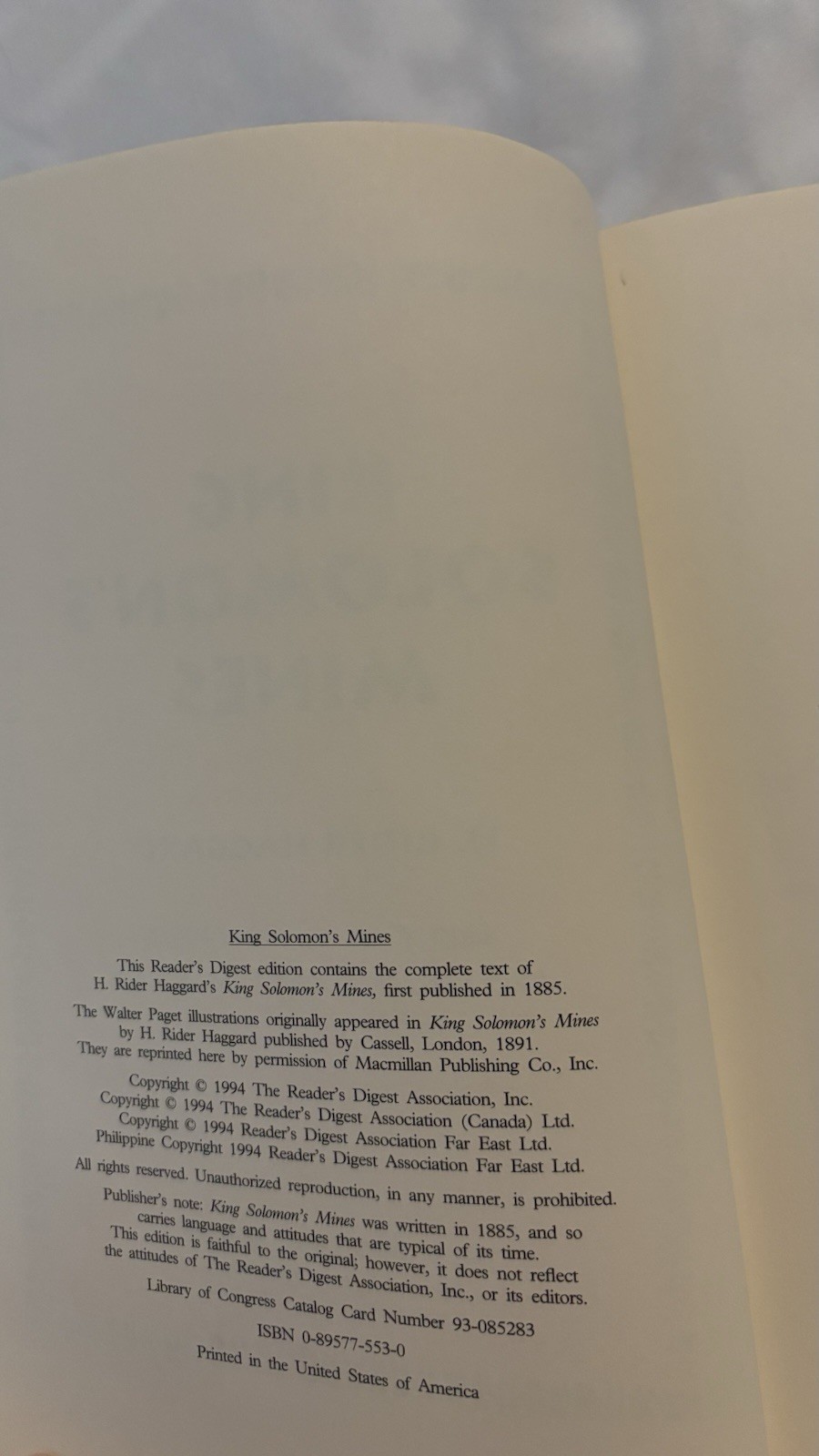 H. Rider Haggard King Solomon&rsquo;s Mines Hardcover Reader&rsquo;s Digest 1994 Illustrated