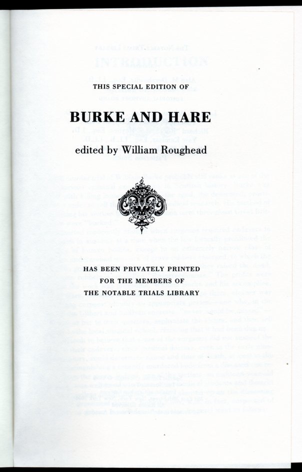 BURKE AND HARE William Roughead NOTABLE TRIALS LIBRARY Gryphon 1996 HC