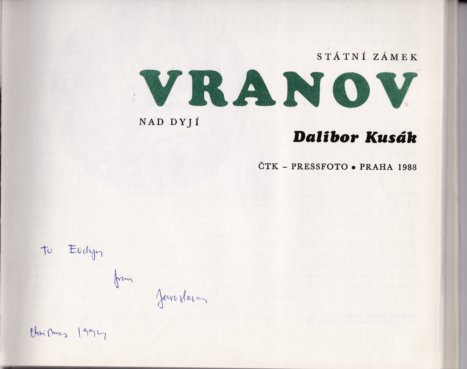 Czechoslovak Statni Zamek State Capital Vranov Nad Dyjiby Dalibor Kusak 1988 HC