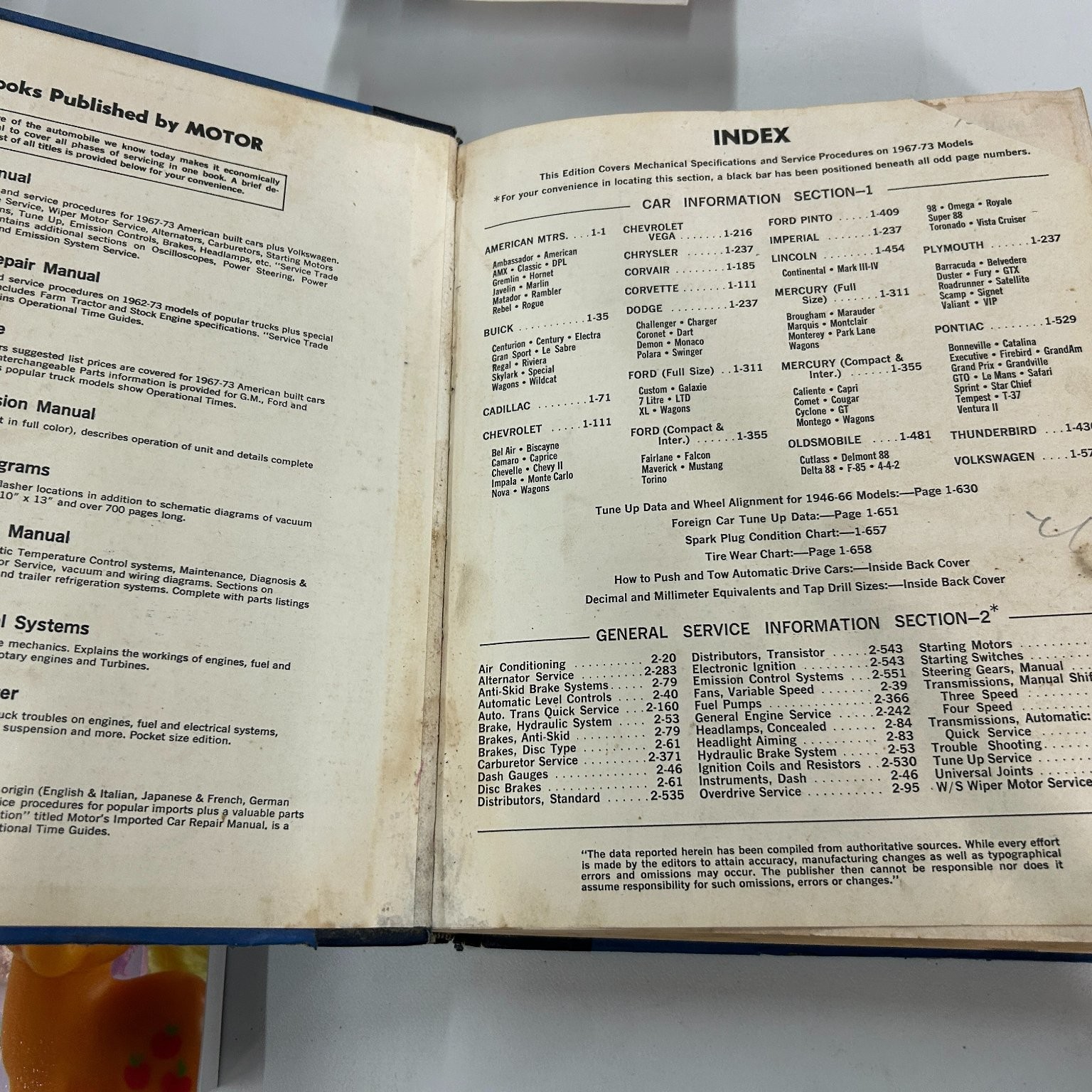 MOTOR&rsquo;S Auto Repair Manual 1973 36th Ed First Print Automotive MOTOR