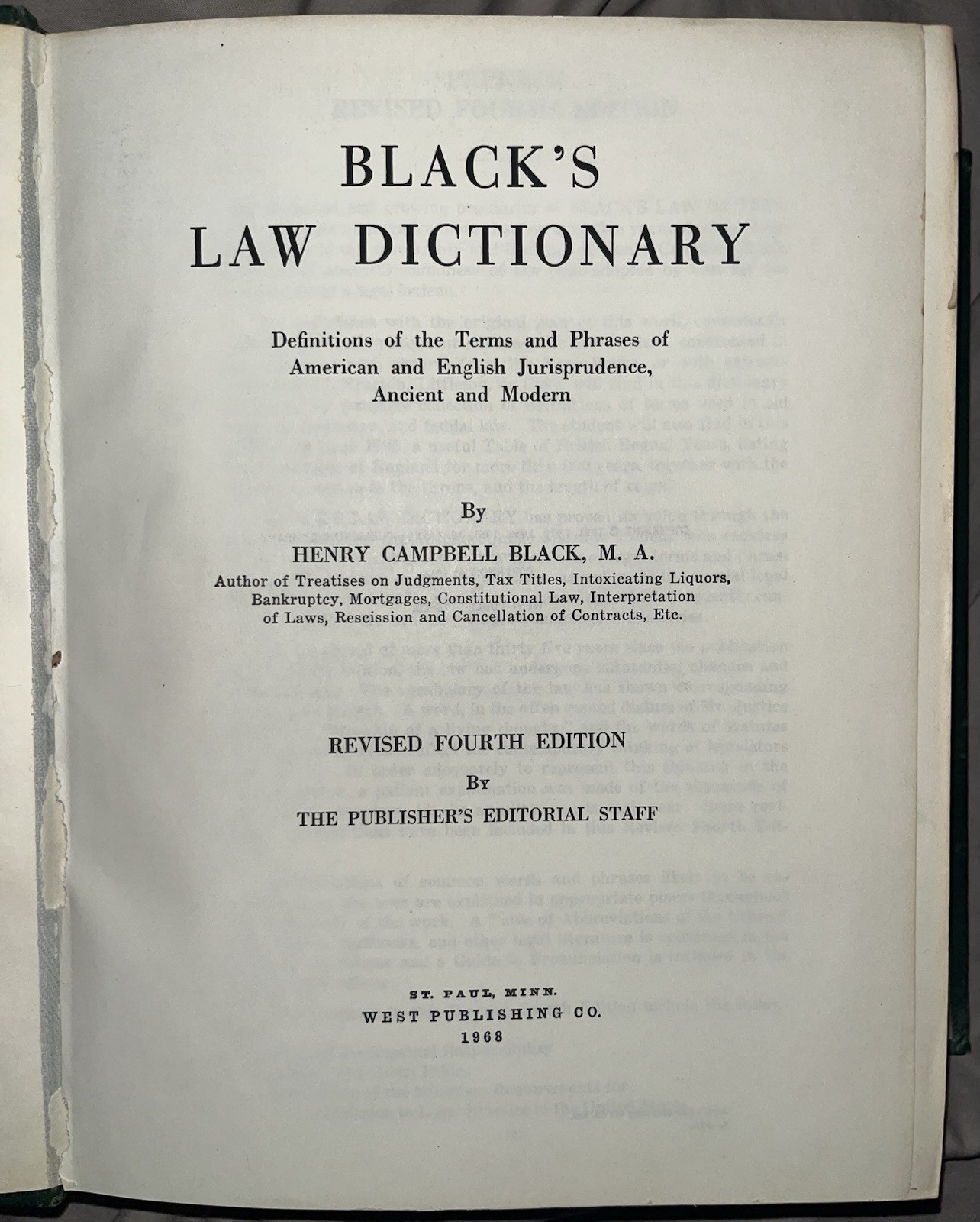Black&rsquo;s Law Dictionary Revised Fourth Edition by Henry Campbell Black