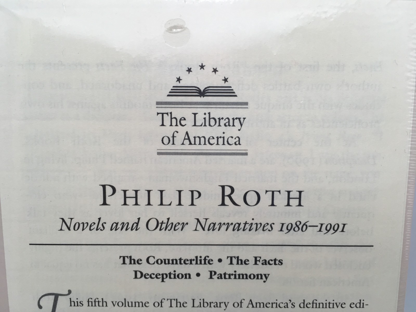 SEALED Philip Roth: Novels and Other Narratives 1986-1991 Library of America