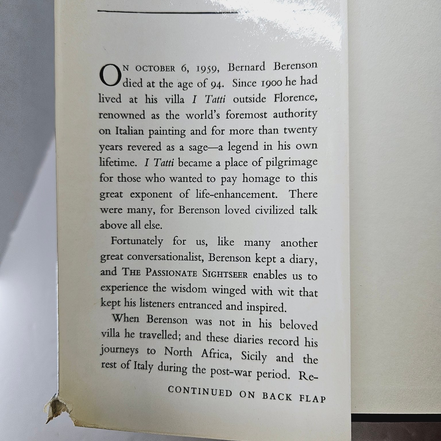 Vintage Art History Diaries – Passionate Sightseer – Bernard Berenson 1960 Hcdj