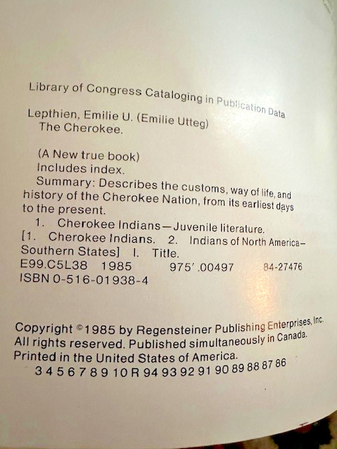 The Cherokee : 1985 : children&rsquo;s : new true book 47 pages : Paperback