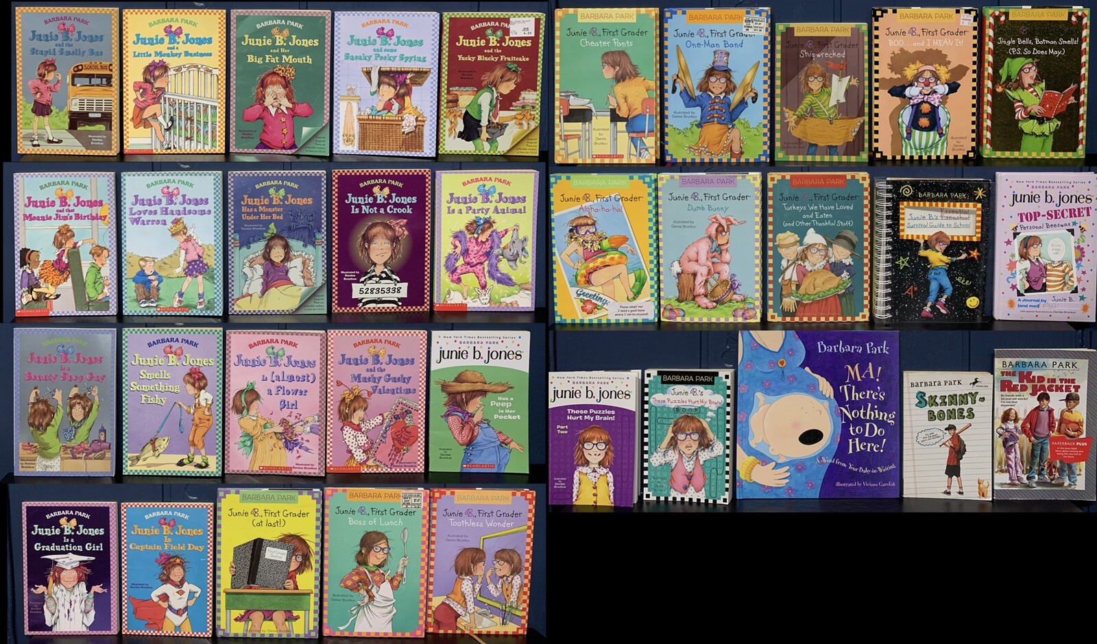 JUNIE B. JONES / Barbara Park 35 Book Set (10 HC) +7 Skinny-bones RED JACKET