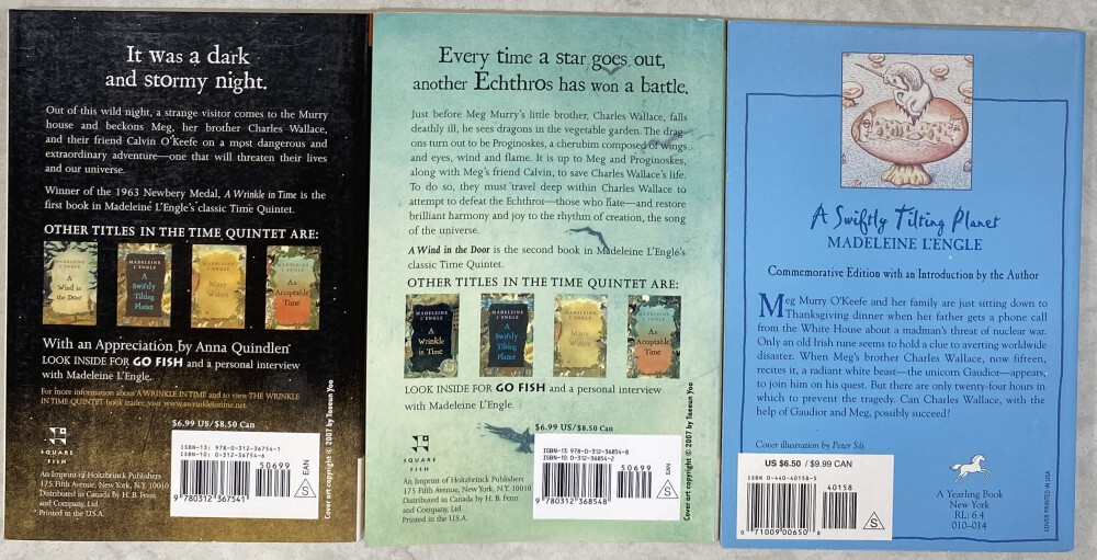 3 bk Lot, Madeleine L&rsquo;Engle A Wrinkle in Time, Wind in the Door, Swiftly Tilting