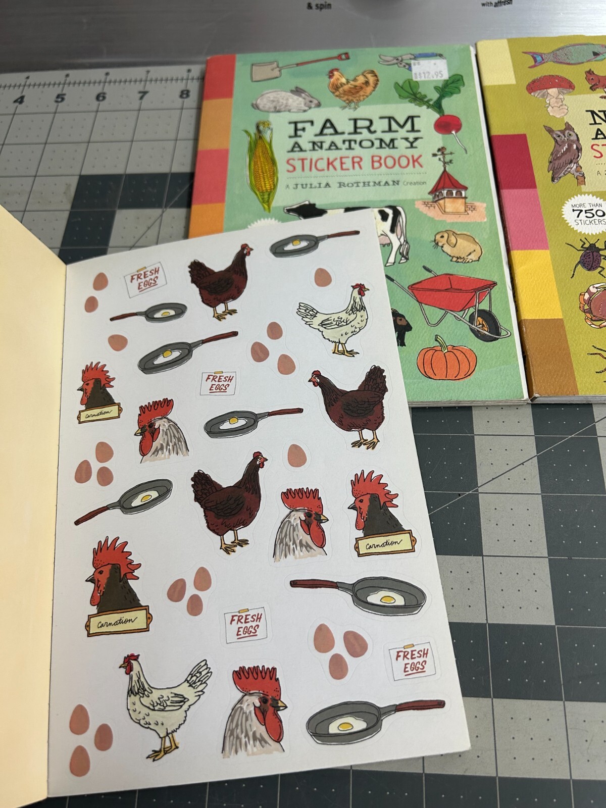 New 3-pack lot Farm Nature Anatomy Sticker Book Julia Rothman Cows Chickens Corn
