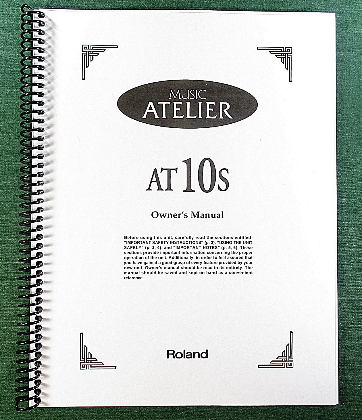 Roland AT10 Owner&rsquo;s Instruction Manual: 76 Pages & Protective Covers!