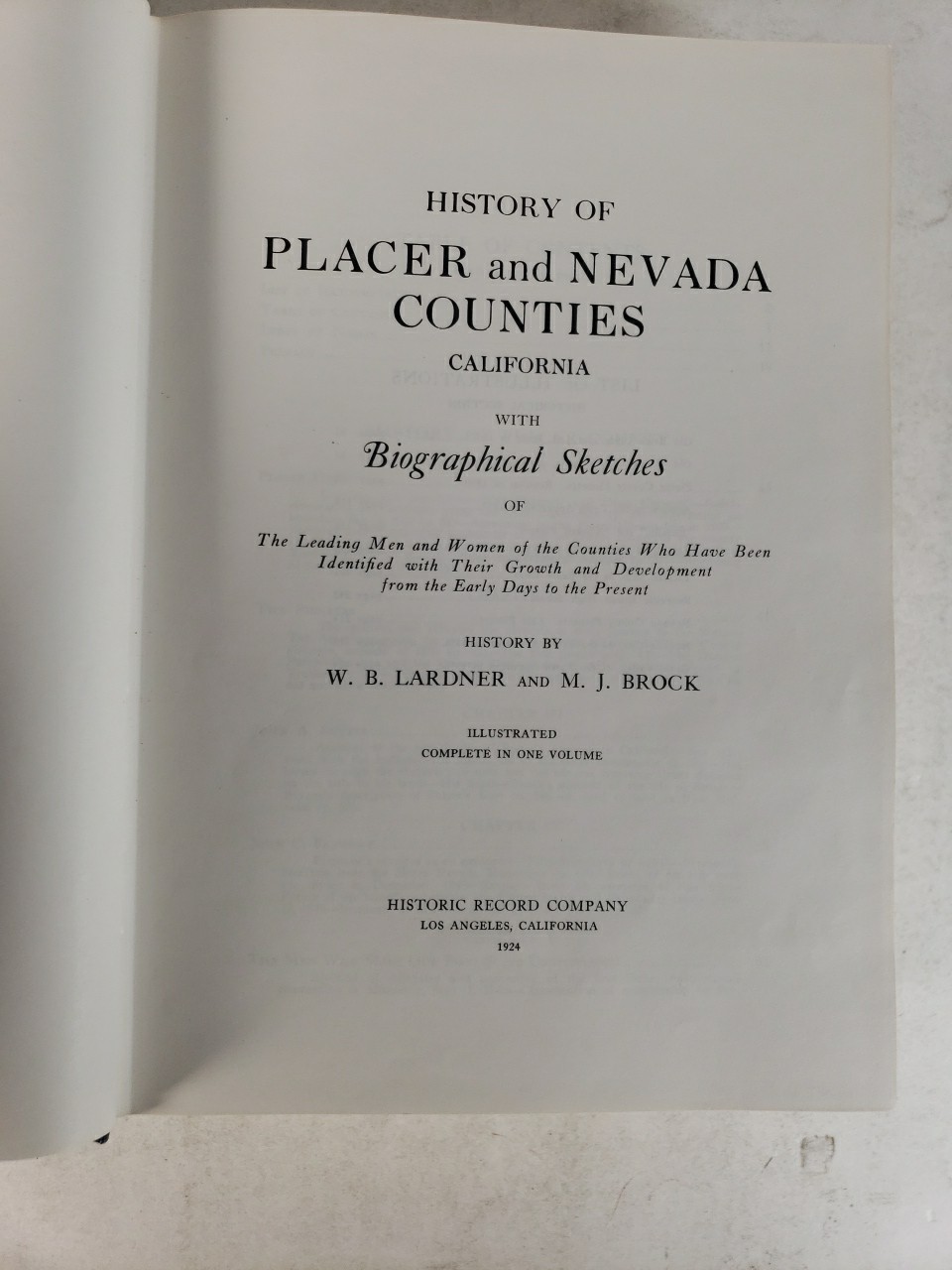 History of Placer and Nevada Counties by W. B. Lardner & M. J. Brock (1924)