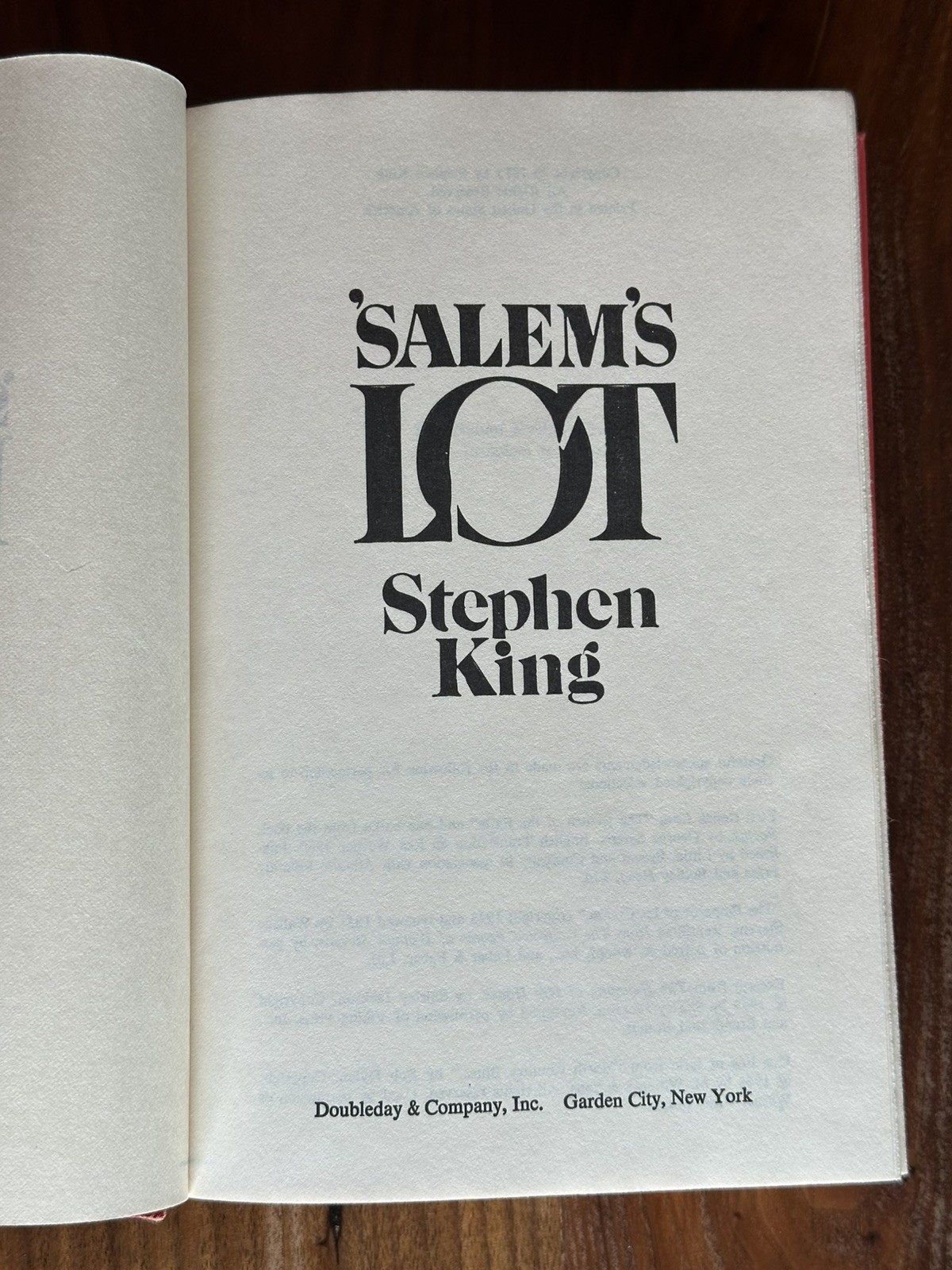 &lsquo;SALEM&rsquo;S LOT by Stephen King (1975, Hardcover) 1st Ed 1st Print BCE 039 Gutter